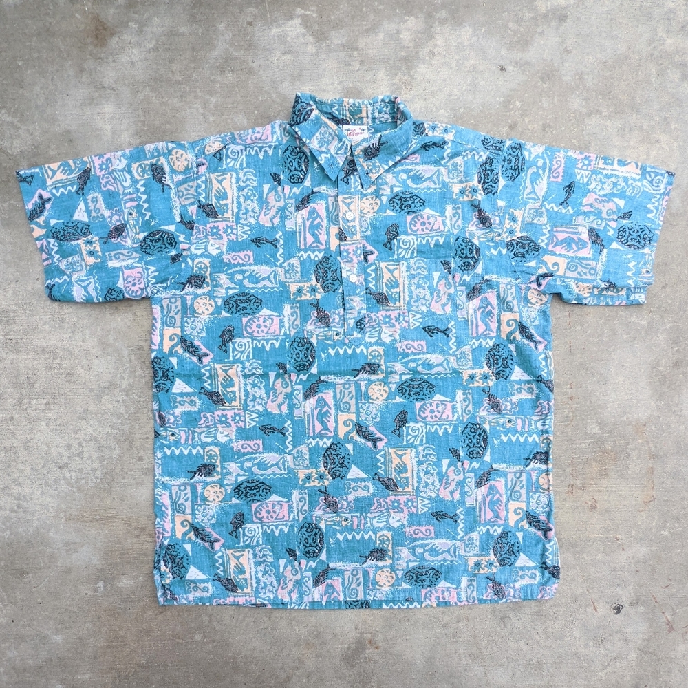 Vintage Go Barefoot fish Hawaiian shirt